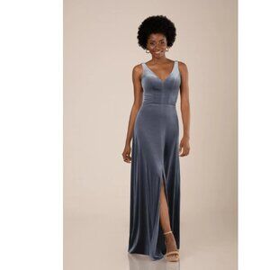V-Neck Blue Velvet Gown Size: 14 Style 9654
